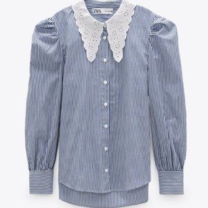 NWT ZARA Striped Blouse Blue/White